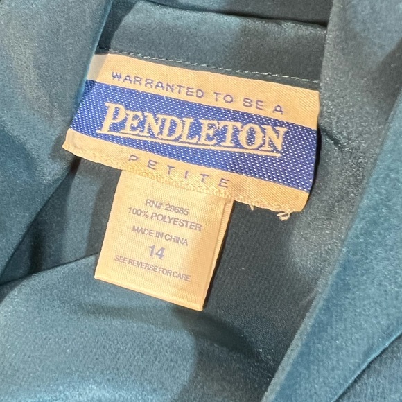 Vintage Pendleton Teal Silky Blouse size 14P - Picture 11 of 16